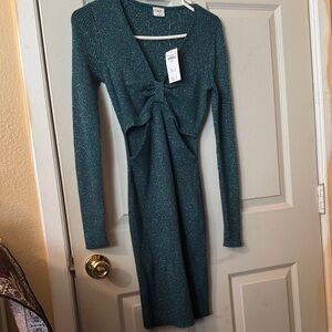 New Abercrombie & Fitch Sparkling Teal Long Sleeve Dress